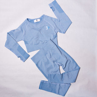 Third Wind Performance Compression Mesh Crop Top Light Blue Set