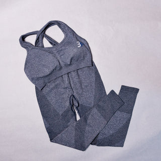 Athleisure Cross Back Sports Bra Heather Gray Full Set