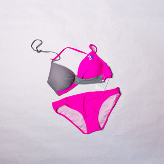 Third Wind Performance Two-Tone String Halter Bikini Top Grey/Pink